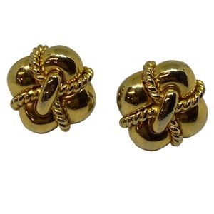 Vintage CINER  Rope Design Gold Tone Clip Earring Signed